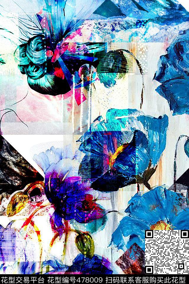 抽象炫彩花卉大牌女装衬衫数码印花华亿平台下载（图片编号: 478009） - 瓦栏（Walan）