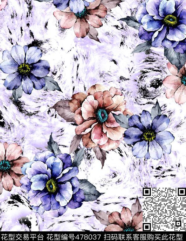 水墨抽象油画数码印花华亿平台下载（图片编号: 478037） - 瓦栏（Walan）