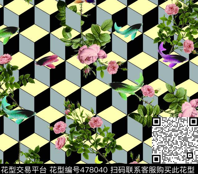 花卉女装3D格子数码印花华亿平台下载（图片编号: 478040） - 瓦栏（Walan）