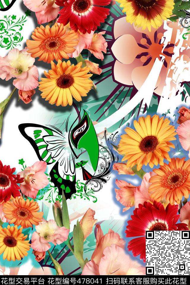 抽象几何花卉数码印花华亿平台下载（图片编号: 478041） - 瓦栏（Walan）