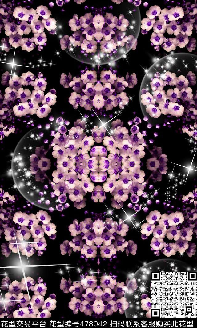 自然写意花卉星光数码印花华亿平台下载（图片编号: 478042） - 瓦栏（Walan）