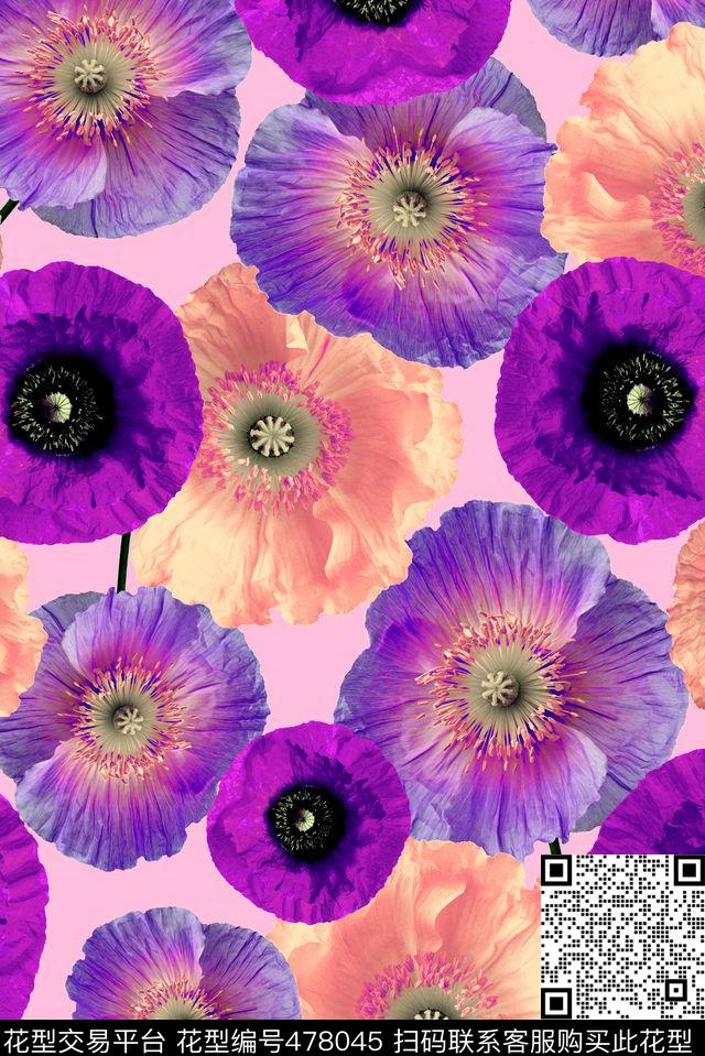 大花花朵花卉数码印花华亿平台下载（图片编号: 478045） - 瓦栏（Walan）