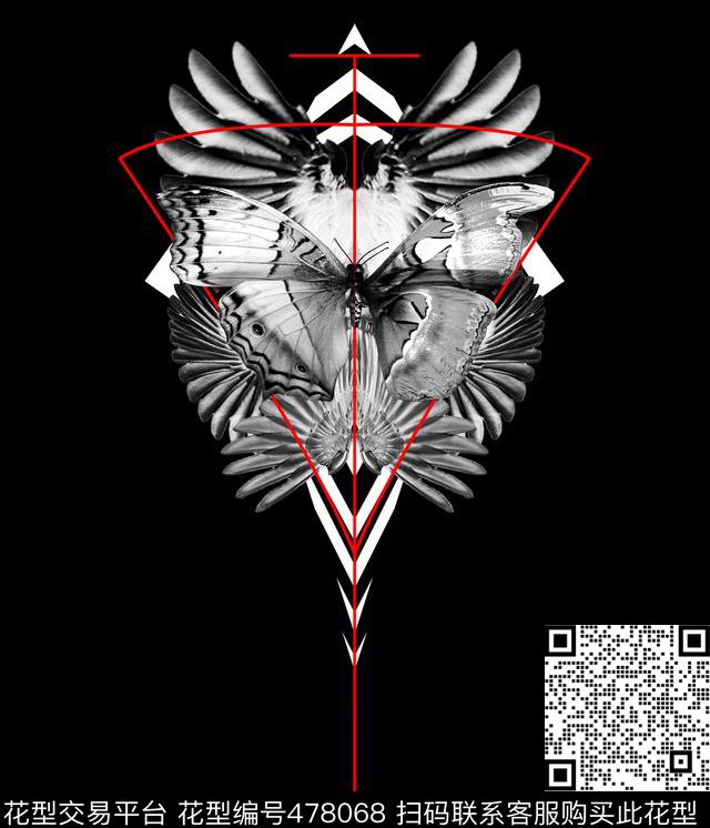 红线白线蝴蝶羽毛翅膀传统印花华亿平台下载（图片编号: 478068） - 瓦栏（Walan）