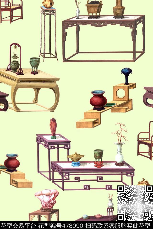 中国风陈列摆设桌椅数码印花华亿平台下载（图片编号: 478090） - 瓦栏（Walan）
