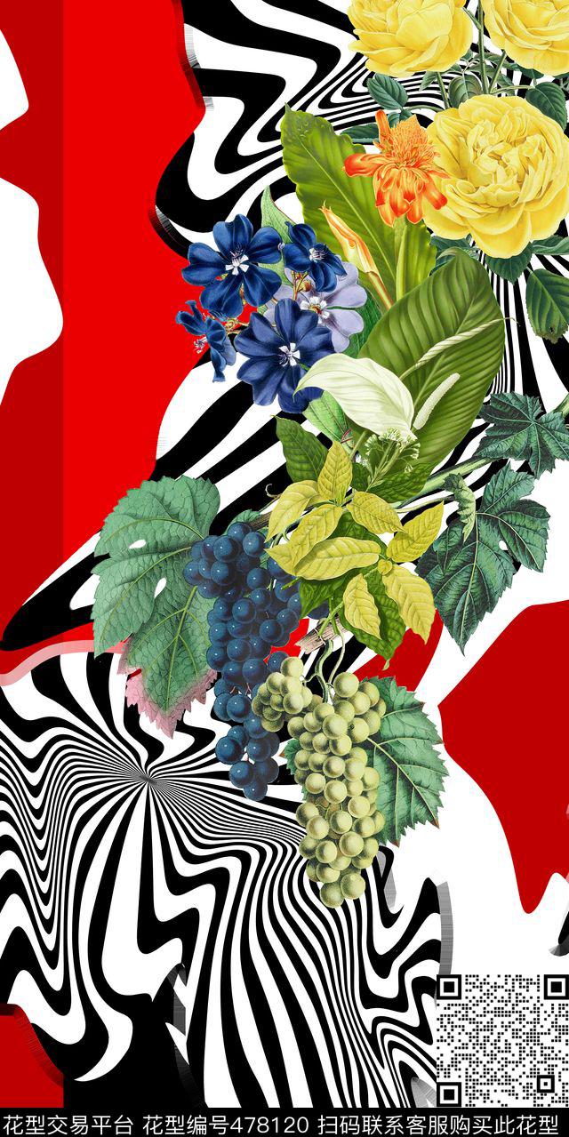 花卉几何拼接水果数码印花华亿平台下载（图片编号: 478120） - 瓦栏（Walan）