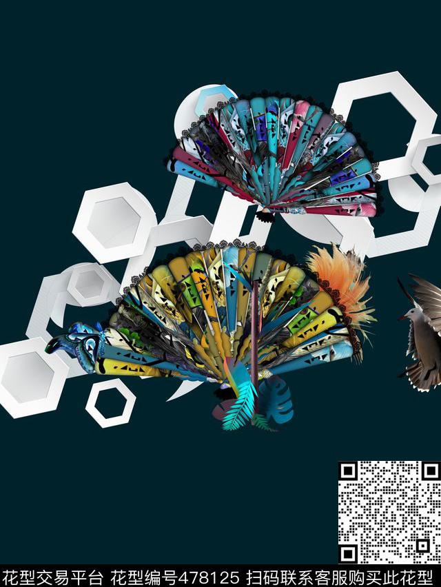 复古扇子几何女士衬衫T恤数码印花华亿平台下载（图片编号: 478125） - 瓦栏（Walan）