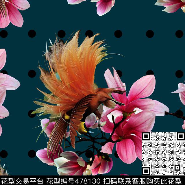 波点花朵鸟数码印花华亿平台下载（图片编号: 478130） - 瓦栏（Walan）