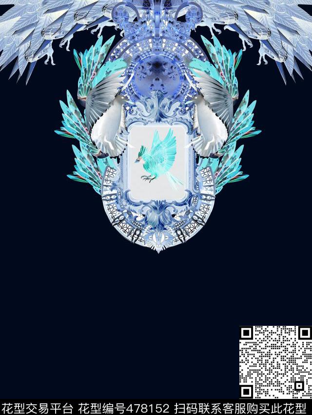 大牌前胸定位花青花瓷调数码印花华亿平台下载（图片编号: 478152） - 瓦栏（Walan）