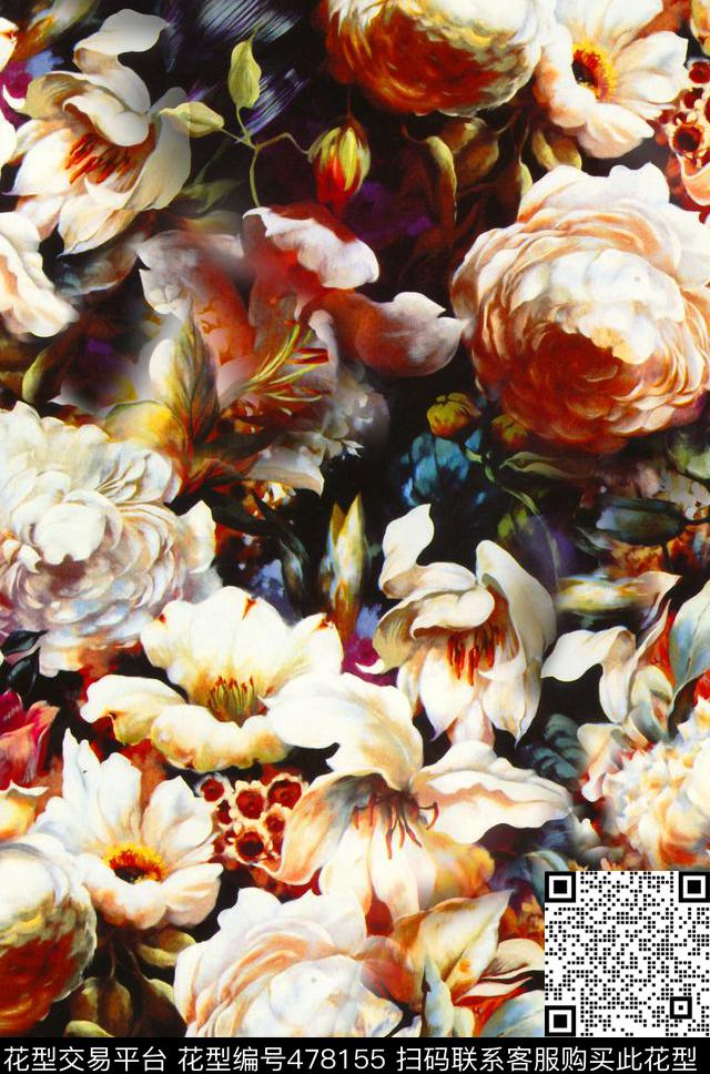 抽象花多彩高贵传统印花华亿平台下载（图片编号: 478155） - 瓦栏（Walan）