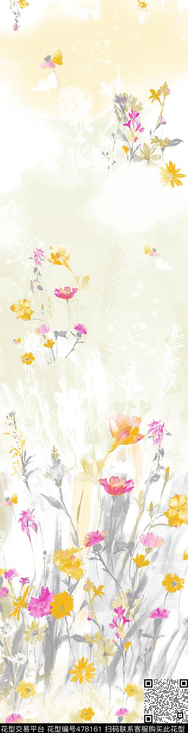 时尚花卉手绘数码印花华亿平台下载（图片编号: 478161） - 瓦栏（Walan）