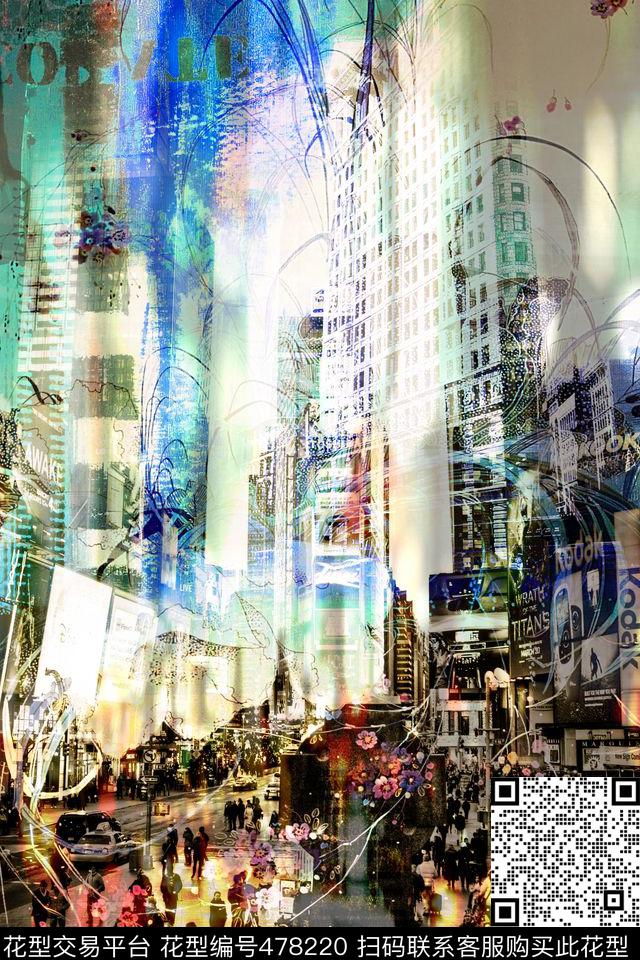 城市夜景抽象男士秋冬装数码印花华亿平台下载（图片编号: 478220） - 瓦栏（Walan）