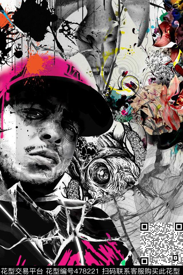 抽象卡通定位秋冬装嘻哈涂鸦数码印花华亿平台下载（图片编号: 478221） - 瓦栏（Walan）