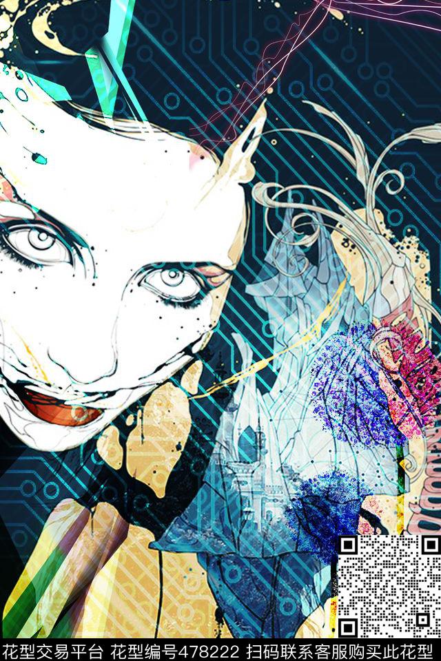 抽象时尚男士定位秋冬装涂鸦嘻哈元素数码印花华亿平台下载（图片编号: 478222） - 瓦栏（Walan）