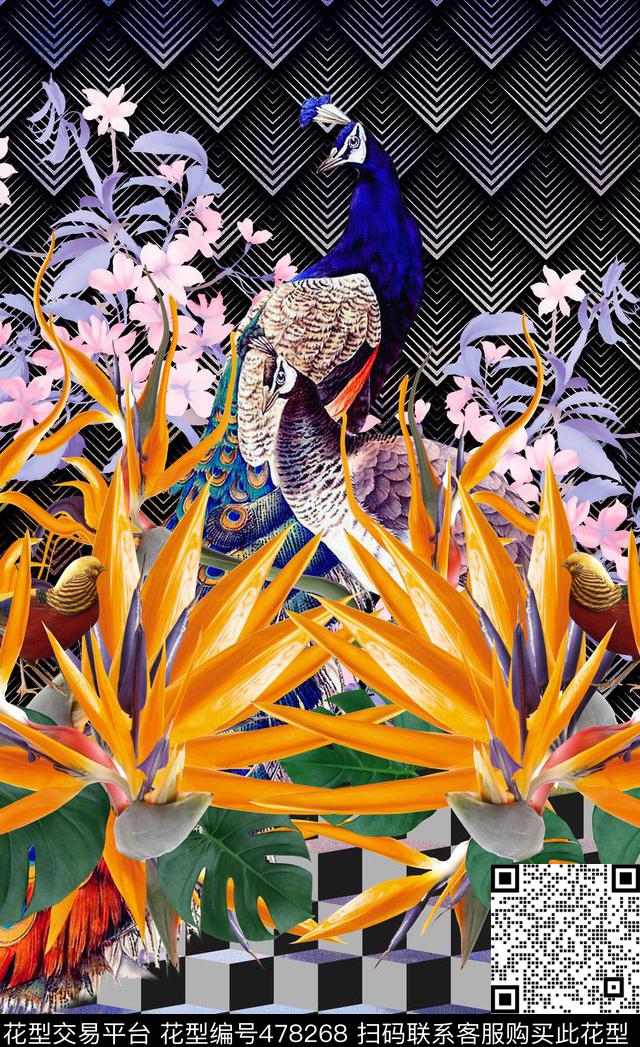 潮流时尚定位天堂鸟动物数码印花华亿平台下载（图片编号: 478268） - 瓦栏（Walan）