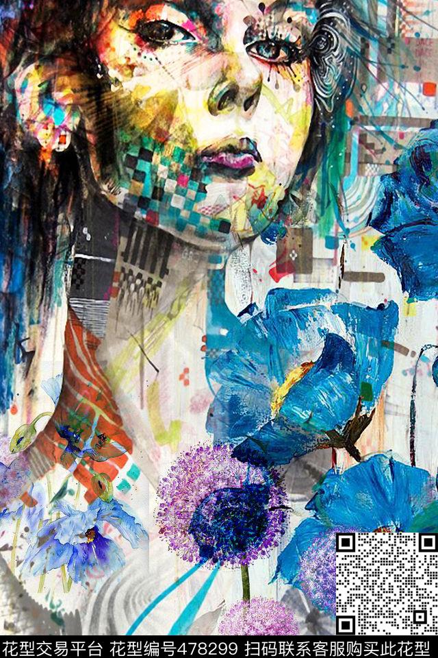 抽象秋冬装定位华亿平台人物画欧美数码印花华亿平台下载（图片编号: 478299） - 瓦栏（Walan）