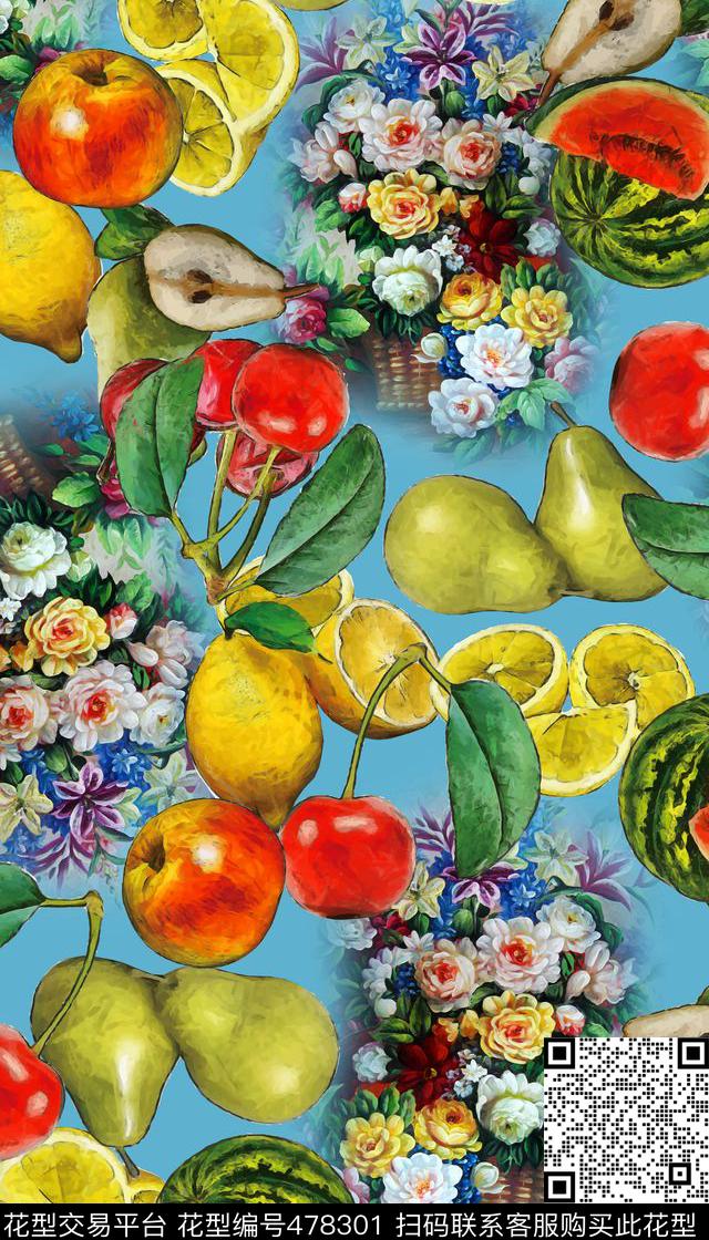 清新水果花卉数码印花华亿平台下载（图片编号: 478301） - 瓦栏（Walan）