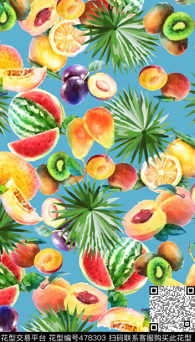 各种水果棕榈叶棕榈树数码印花华亿平台下载（图片编号: 478303） - 瓦栏（Walan）