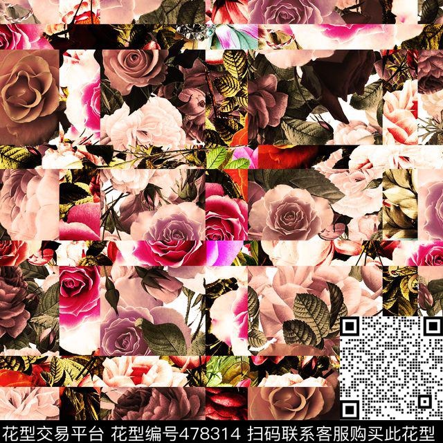 花朵玫瑰花卉数码印花华亿平台下载（图片编号: 478314） - 瓦栏（Walan）