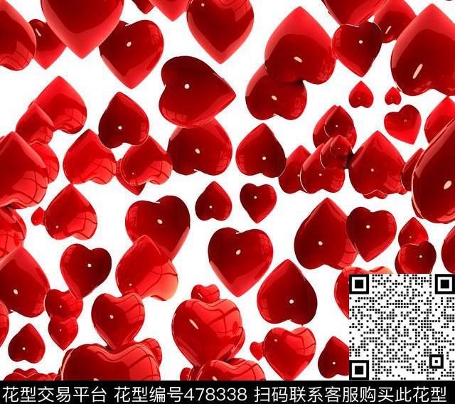甜美清新爱心红色数码印花华亿平台下载（图片编号: 478338） - 瓦栏（Walan）