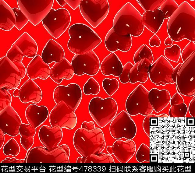 甜美清新爱心红色数码印花华亿平台下载（图片编号: 478339） - 瓦栏（Walan）