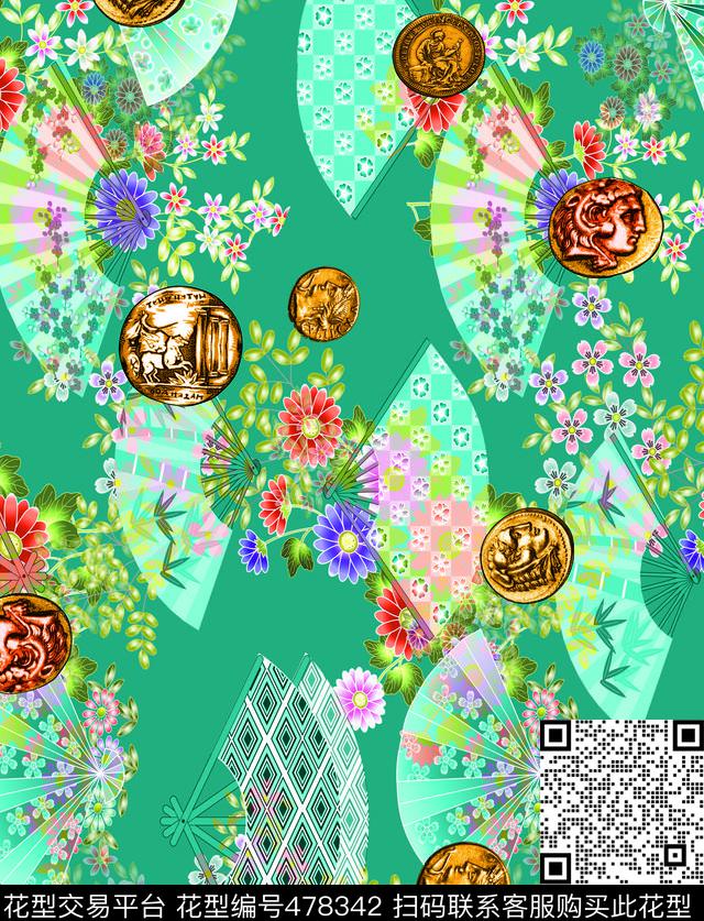 中国风混搭折扇传统印花华亿平台下载（图片编号: 478342） - 瓦栏（Walan）