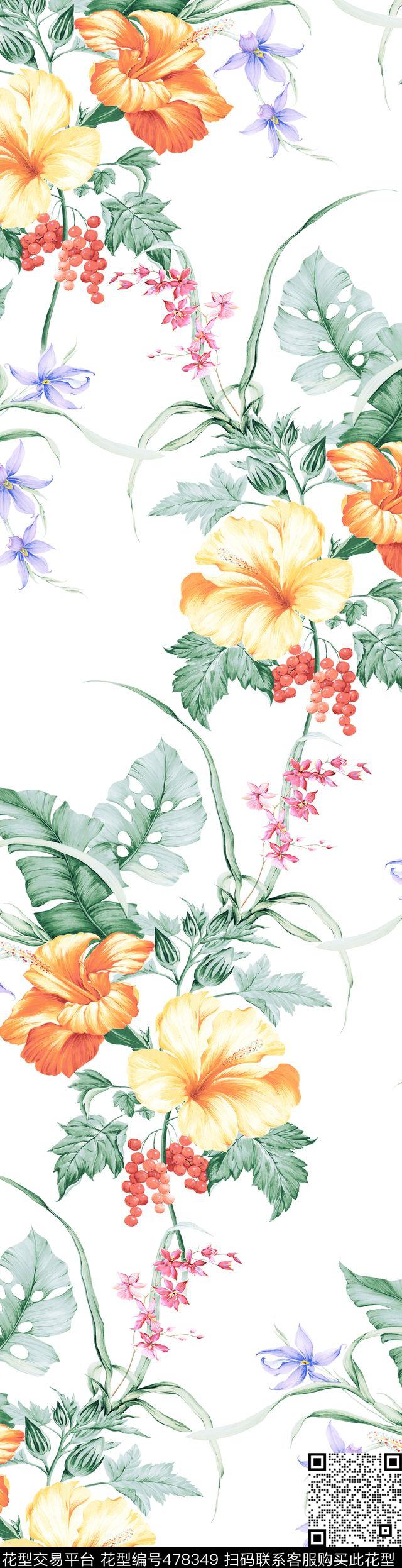 时尚花卉手绘数码印花华亿平台下载（图片编号: 478349） - 瓦栏（Walan）