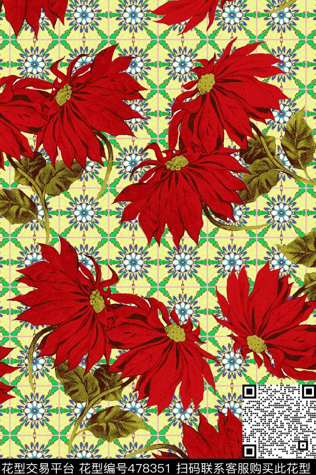 花卉民族风花纹瓷砖纹数码印花华亿平台下载（图片编号: 478351） - 瓦栏（Walan）