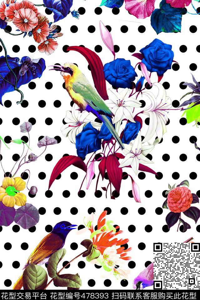 时尚花卉鸟数码印花华亿平台下载（图片编号: 478393） - 瓦栏（Walan）