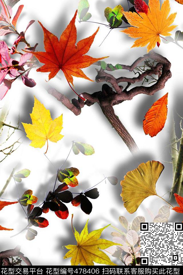 植物枫叶银杏叶数码印花华亿平台下载（图片编号: 478406） - 瓦栏（Walan）