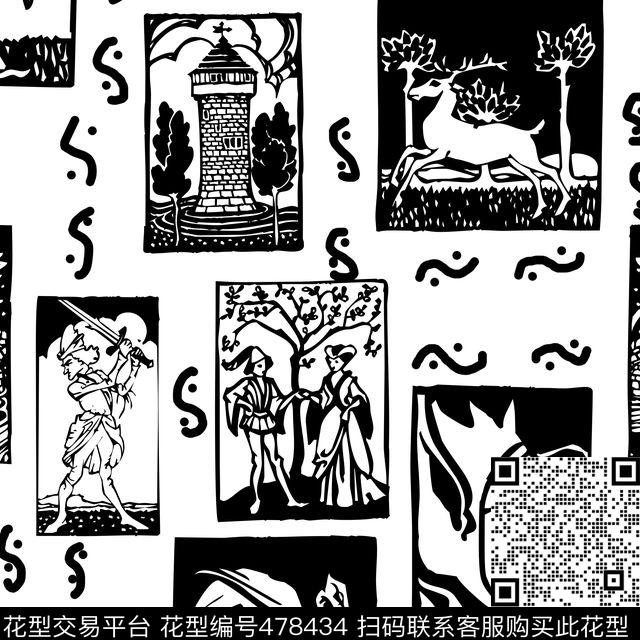 衬衫T恤卫衣华亿平台复古简欧黑白调传统印花华亿平台下载（图片编号: 478434） - 瓦栏（Walan）