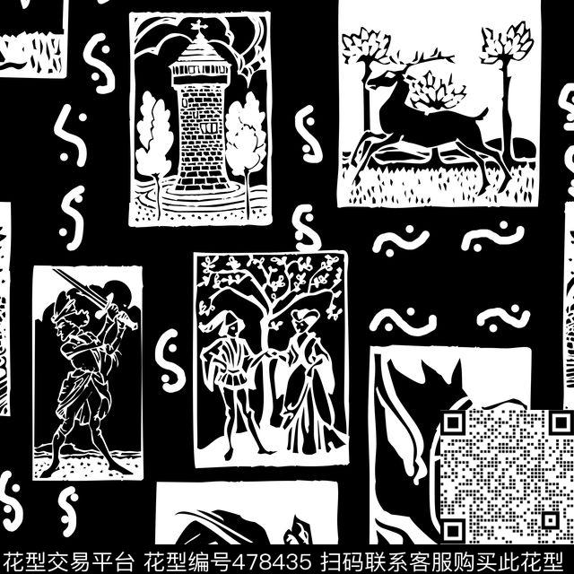 复古简欧黑白调手绘传统印花华亿平台下载（图片编号: 478435） - 瓦栏（Walan）