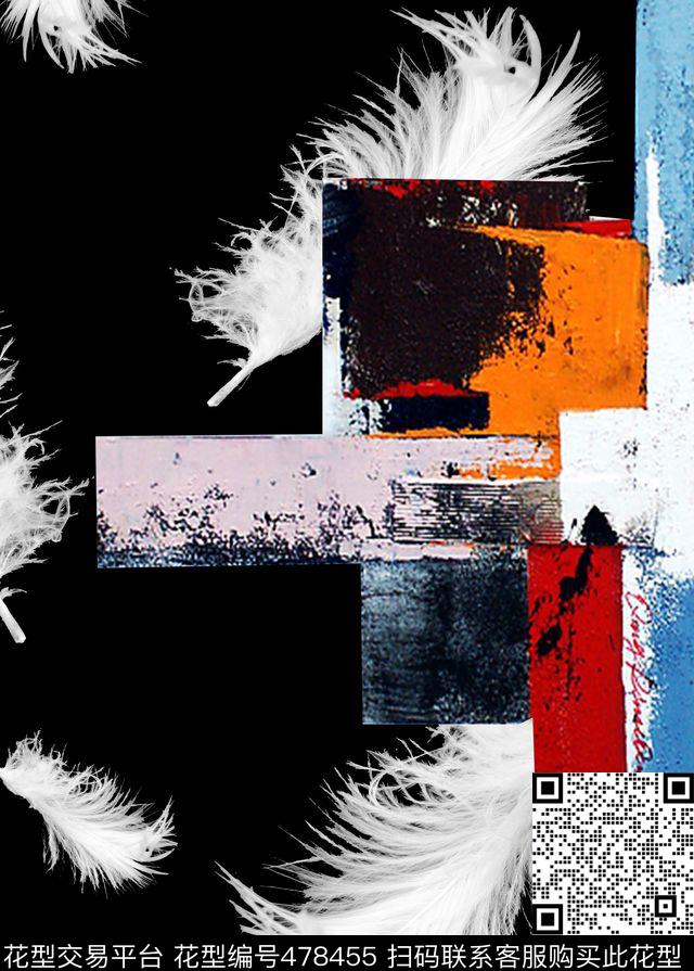 涂鸦羽毛线条数码印花华亿平台下载（图片编号: 478455） - 瓦栏（Walan）