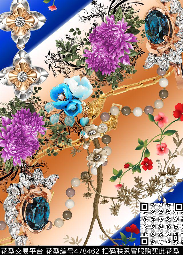 抽象珠宝花卉数码印花华亿平台下载（图片编号: 478462） - 瓦栏（Walan）