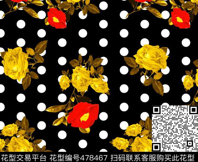 波点红花黄花数码印花华亿平台下载（图片编号: 478467） - 瓦栏（Walan）