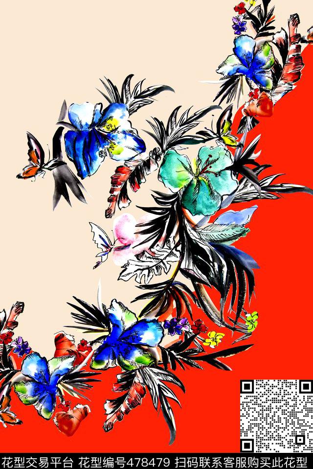 水彩花卉原创手绘撞色手绘花卉数码印花数码印花华亿平台下载（图片编号: 478479） - 瓦栏（Walan）