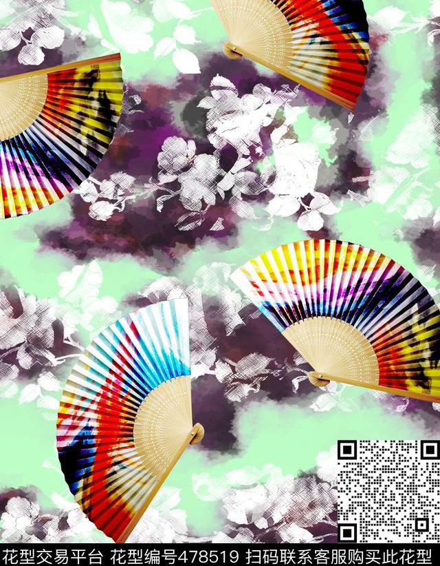 扇子抽象时尚数码印花华亿平台下载（图片编号: 478519） - 瓦栏（Walan）