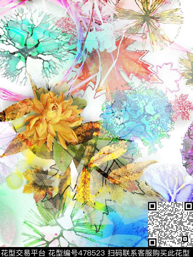 花卉细胞突出主题数码印花华亿平台下载（图片编号: 478523） - 瓦栏（Walan）