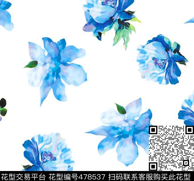 流行时尚手绘花卉欧美数码印花华亿平台下载（图片编号: 478537） - 瓦栏（Walan）