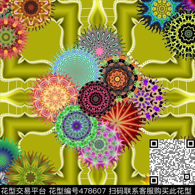 民族风圆形纹饰方巾数码印花华亿平台下载（图片编号: 478607） - 瓦栏（Walan）