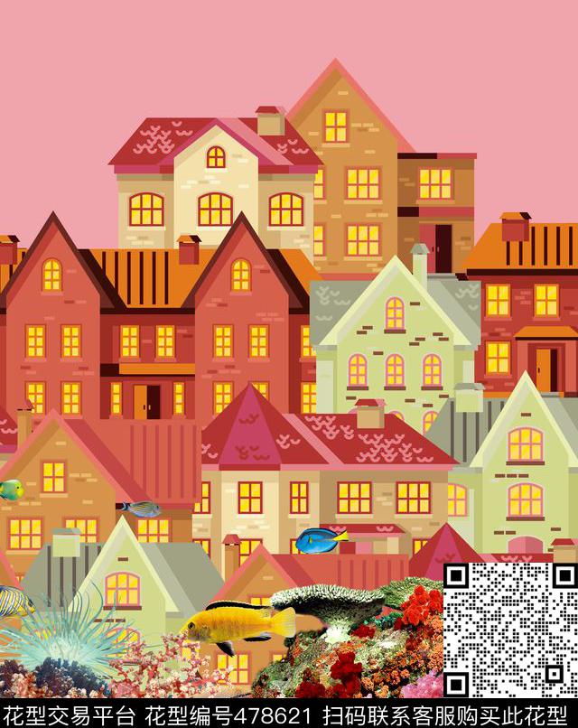 珊瑚鱼海马数码印花华亿平台下载（图片编号: 478621） - 瓦栏（Walan）