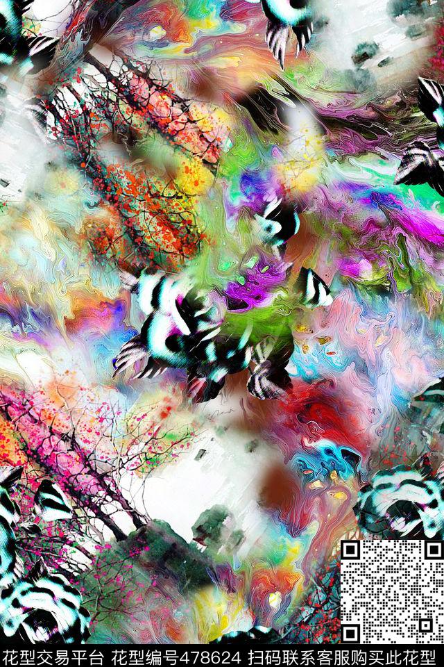 数码手绘抽象画数码印花华亿平台下载（图片编号: 478624） - 瓦栏（Walan）
