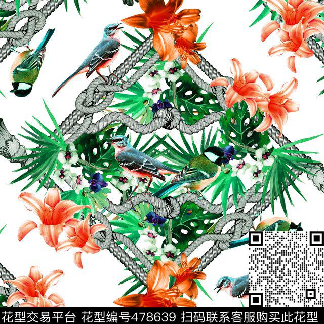 时尚热带花卉数码印花华亿平台下载（图片编号: 478639） - 瓦栏（Walan）