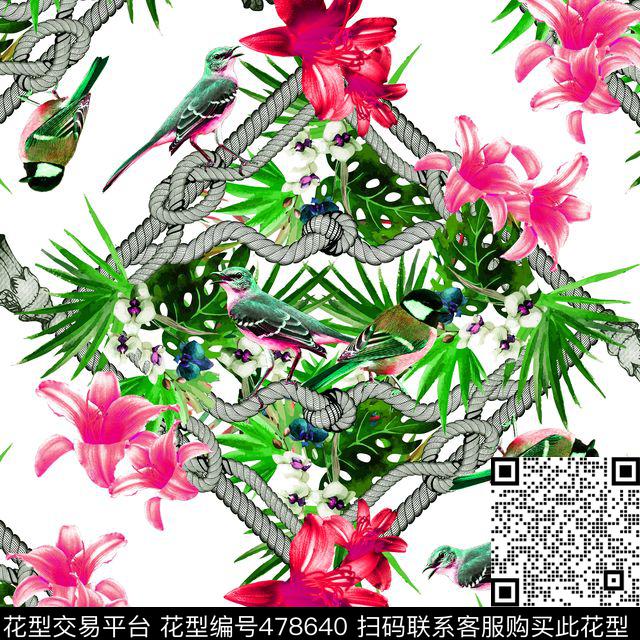 时尚热带花卉数码印花华亿平台下载（图片编号: 478640） - 瓦栏（Walan）