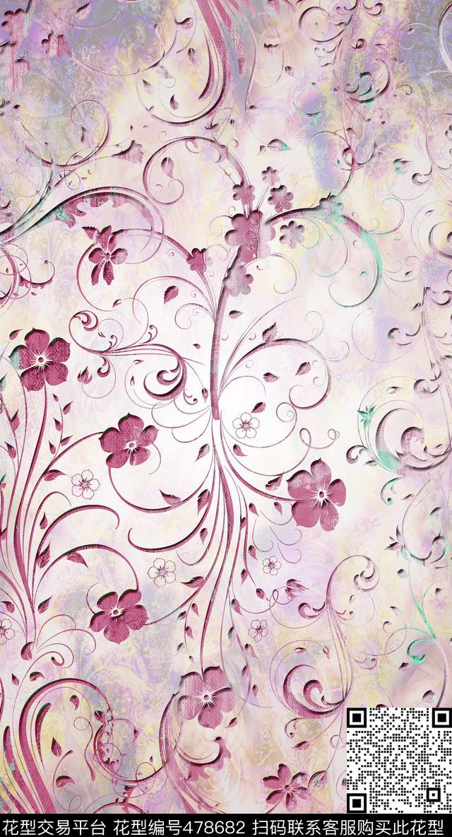 彩底花纹面料数码印花华亿平台下载（图片编号: 478682） - 瓦栏（Walan）