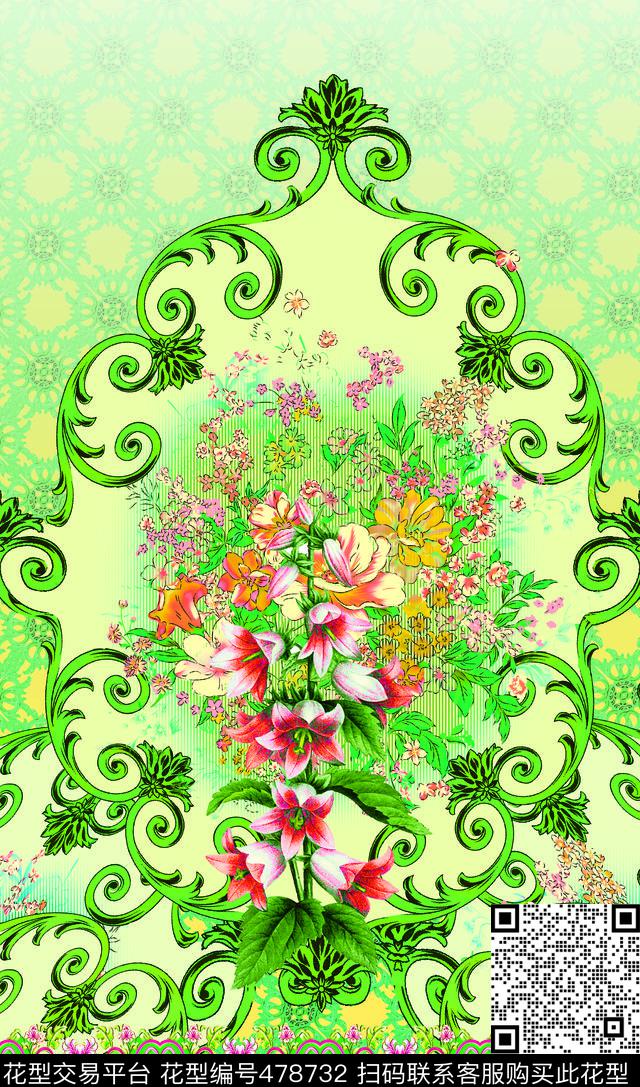 手绘花卉复古宫廷条纹数码印花华亿平台下载（图片编号: 478732） - 瓦栏（Walan）