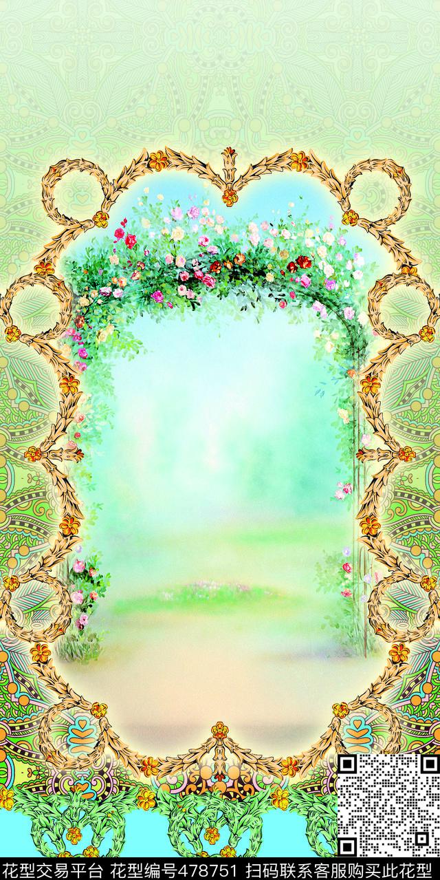 山水风欧式花纹手绘花数码印花华亿平台下载（图片编号: 478751） - 瓦栏（Walan）