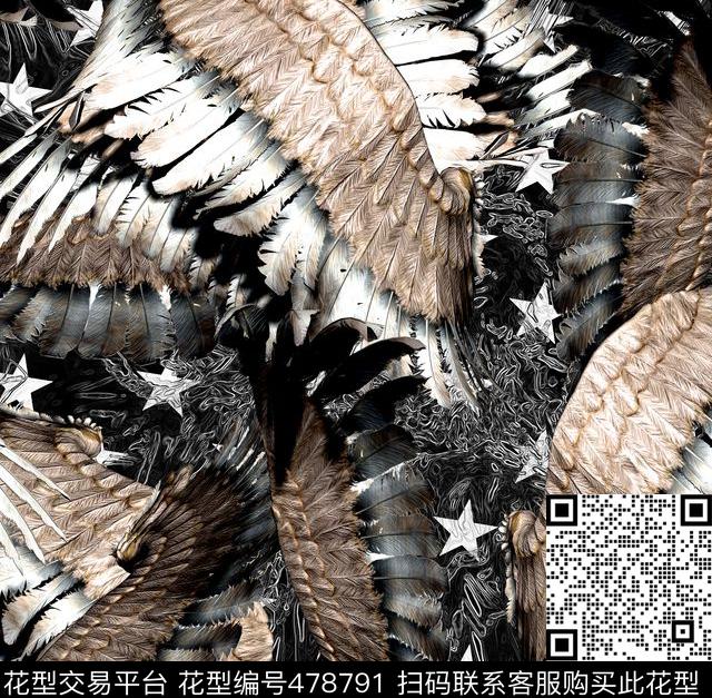 翅膀复古羽翼数码印花华亿平台下载（图片编号: 478791） - 瓦栏（Walan）