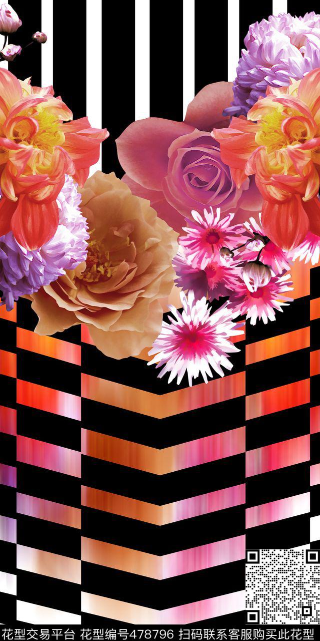 定位线条几何油画花卉数码印花华亿平台下载（图片编号: 478796） - 瓦栏（Walan）