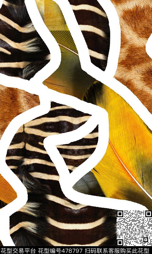 解构重组动物纹样分割线数码印花华亿平台下载（图片编号: 478797） - 瓦栏（Walan）