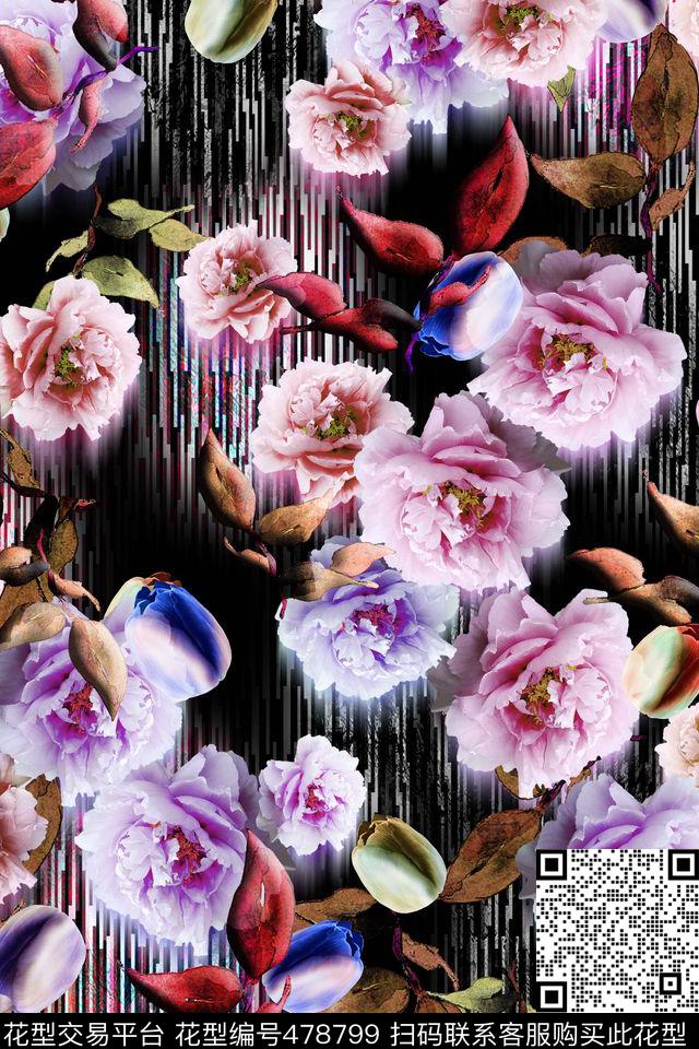 花卉流光郁金香数码印花华亿平台下载（图片编号: 478799） - 瓦栏（Walan）